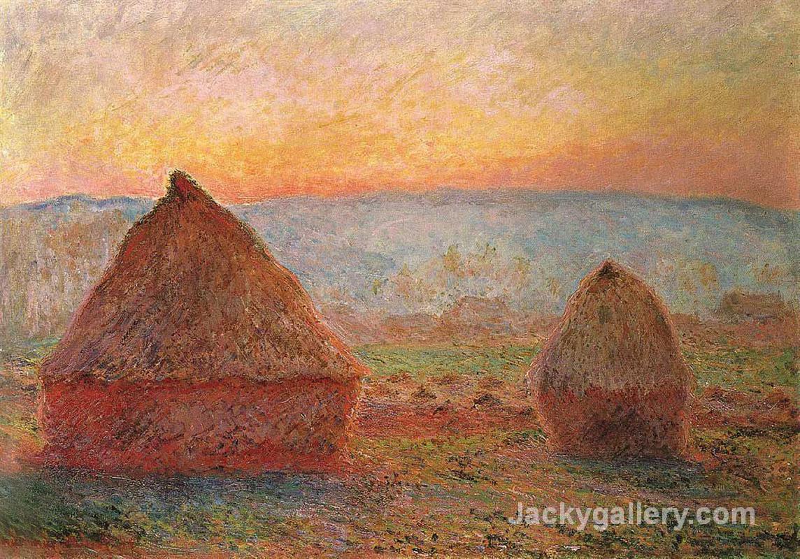 Grainstacks at Giverny, Sunset by Claude Monet paintings reproduction